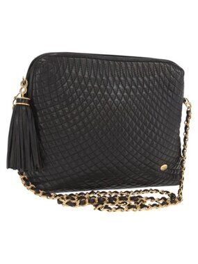 Authentic BALLY Chain Shoulder Bag Leather Black Gold